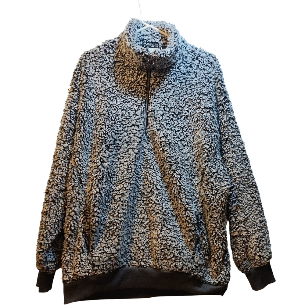 Express One Eleven Womens LG Gray Sherpa Pullover 1/4 Zip Mock Neck Comfy Layers